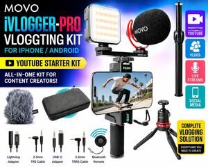 Video Content Creator Movo iVlogging-Pro Kit with Tripod for iPhone/Android